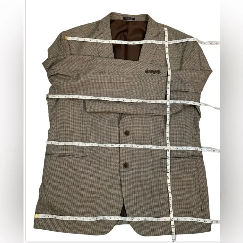 Adolfo Mens Houndstooth Beige long sleeve Suit Jacket Blazer Sport Coat Size XL